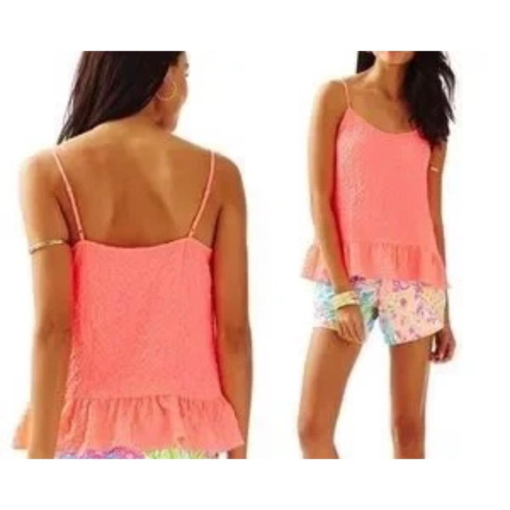 LILLY PULITZER Bright Coral Pink Camisole Tank Top Sunray Seersucker Size Large - Picture 10 of 10